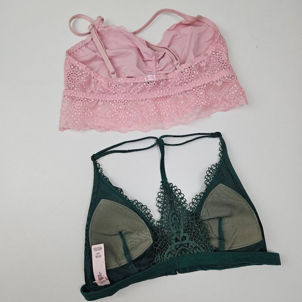 Victoria's Secret & Pink 2pc Lace Bralettes Sz S‎ Emerald Green Light Pink Bra - Picture 3 of 6